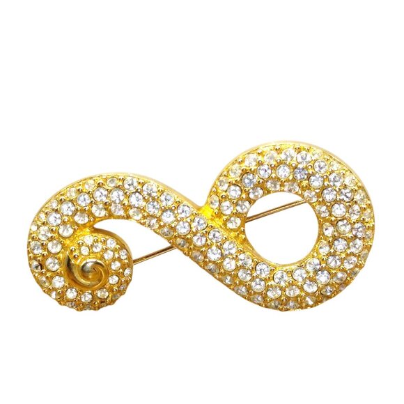 Vintage Swarovski Pave Swirl Brooch, Clear Crystals Pin with Gold Plate Setting - Picture 1 of 6